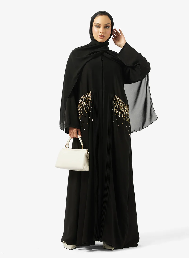 hayas closet  Black Embellished Abaya With Sheila for Women | Best Price UAE